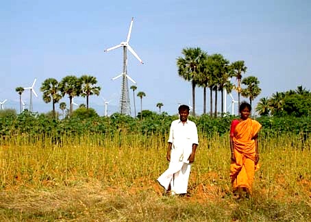 TCW Group turbines in situ in Tamil Nadu, reinvestment of revenues into forest restoration producing a ‘multiplier effect’ of climate regulation and other ecosystem service benefits for all in the linked Britain-India partnership (Image © The Converging World).