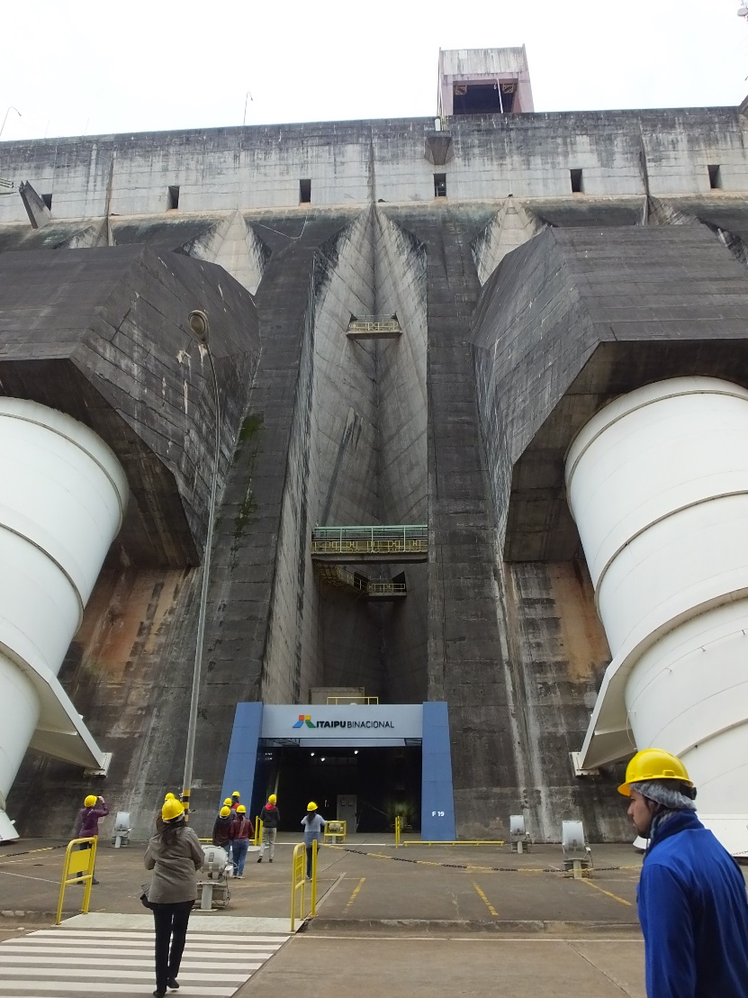 View of the dam structure, the white pipes are turbine intakes (there are 20 in total)