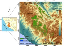 Ayacucho is located in the central highlands of Peru and it is mainly a semi arid region. The map shows the distribution of wetlands in the headwaters above the 3800 m.a.s.l. (Source: www.agua-andes.com). These water-regulating ecosystems store the precipitation during the rainy season, translating it into a constant water flow along the whole year. Their presence is particularly important for the provision of water to disperse populations during the dry season and to feed springs. Over the past decades, climate change has been shifting temperatures, with a faster rate at higher altitudes. This situation raises concern about the fate of the hydrological functioning properties of these ecosystems as changing temperatures will affect vegetation and evapotranspiration, among others factors that influence their water-regulating properties. 