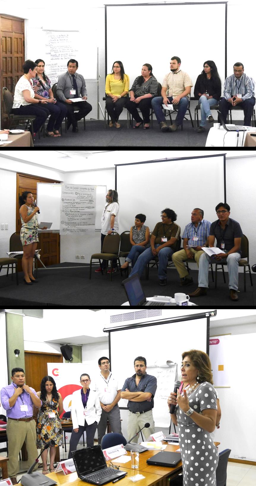 Working groups examined different scenarios in Mexico, Peru, and Uruguay (author is second from right of the top photo) (Photos: AECID- Santa Cruz and R. Taboada).